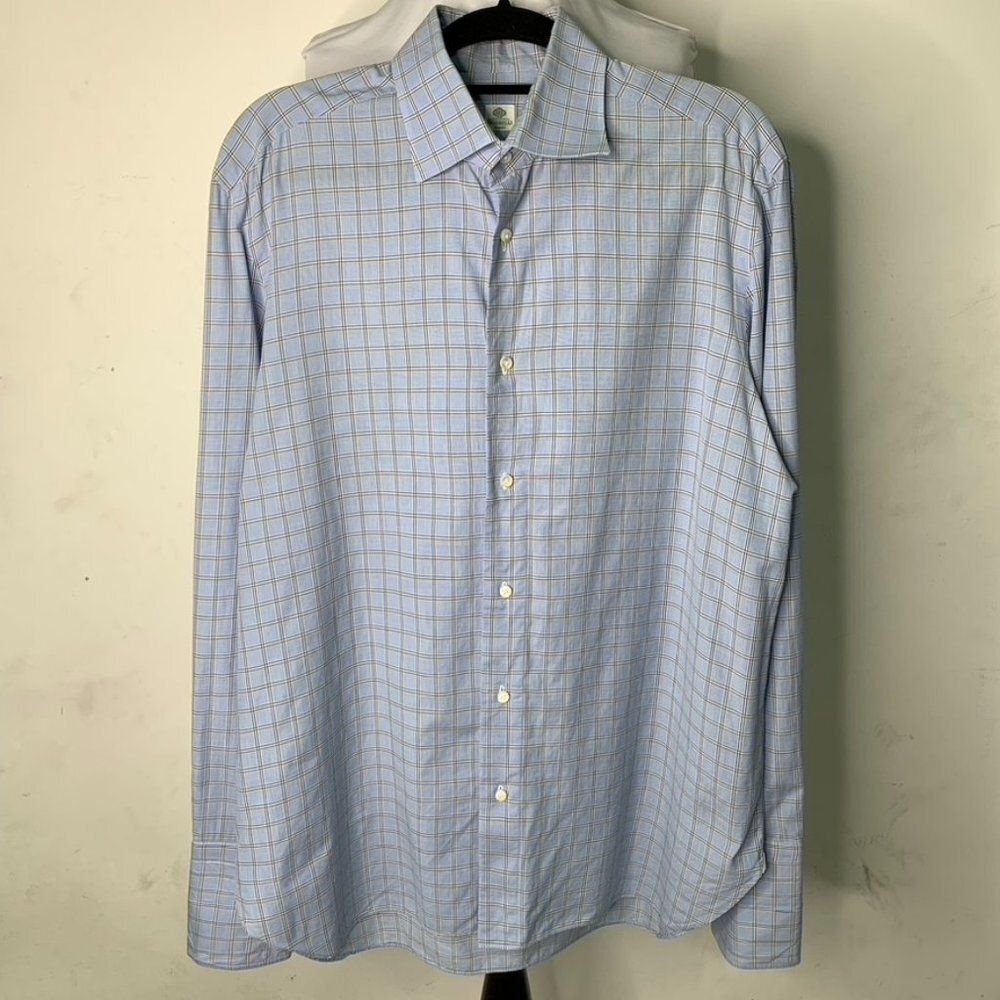 Borrelli Napoli Men's Blue Plaid Long Sleeve Button Down Shirt Size 15 1/2